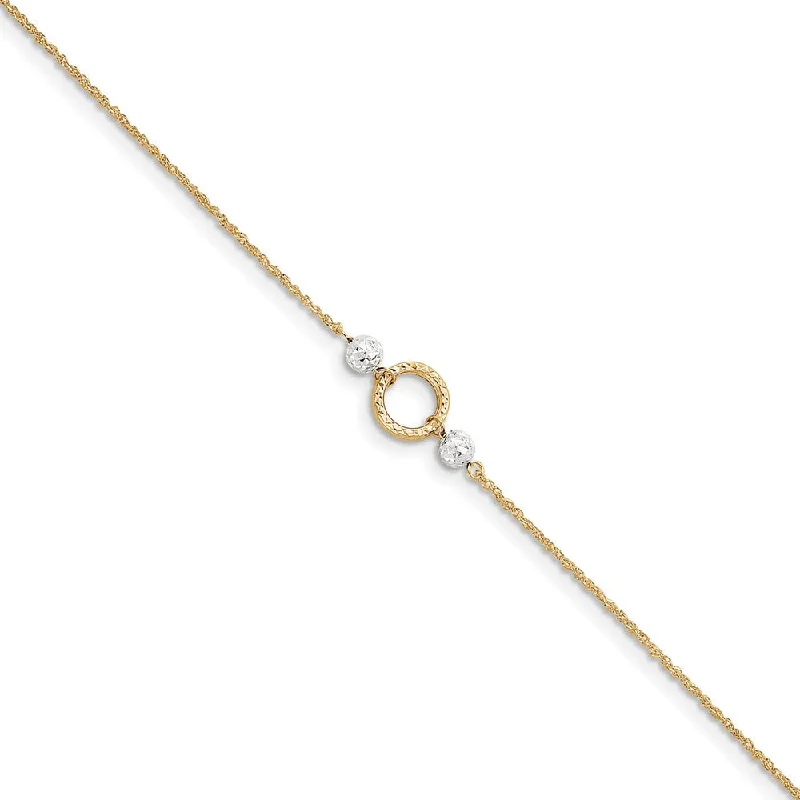 14k Two-Tone Gold Ropa Chain, Circle and Bead Anklet, 9-10 Inch