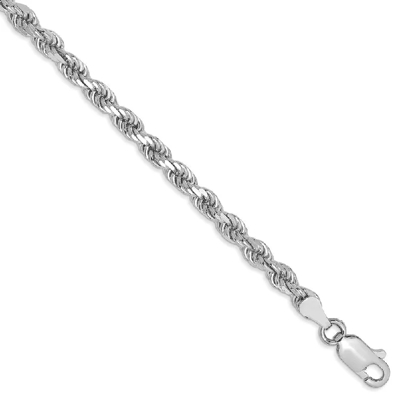 Huge Markdowns On Premium Jewelry Styles 14k White Gold 3.5mm D/C Solid Rope Chain Bracelet or Anklet, 9 Inch