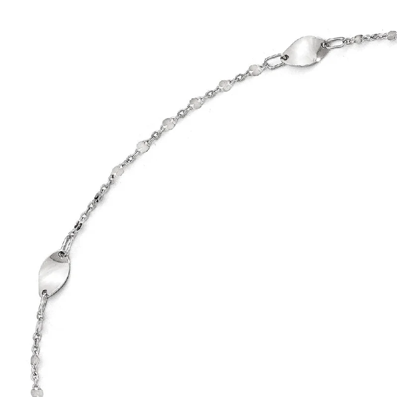 14k White Gold Polished Oval Station Anklet, 10-11 Inch