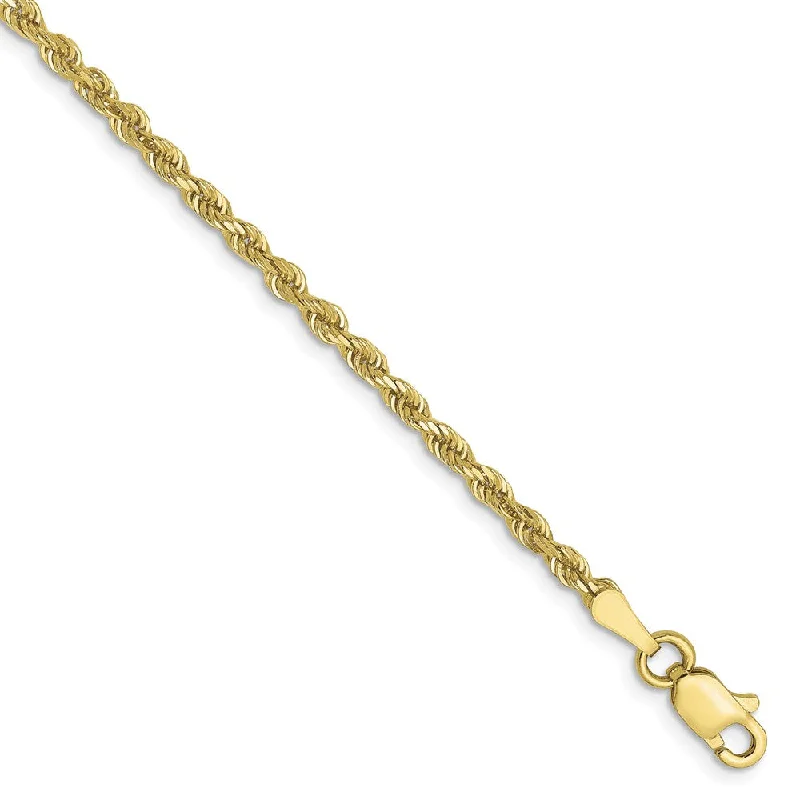 2.5mm 10k Yellow Gold Solid D/C Rope Chain Anklet or Bracelet, 9 Inch