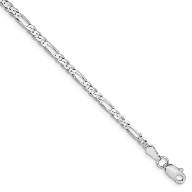 2.75mm, 14k White Gold, Flat Figaro Chain Anklet