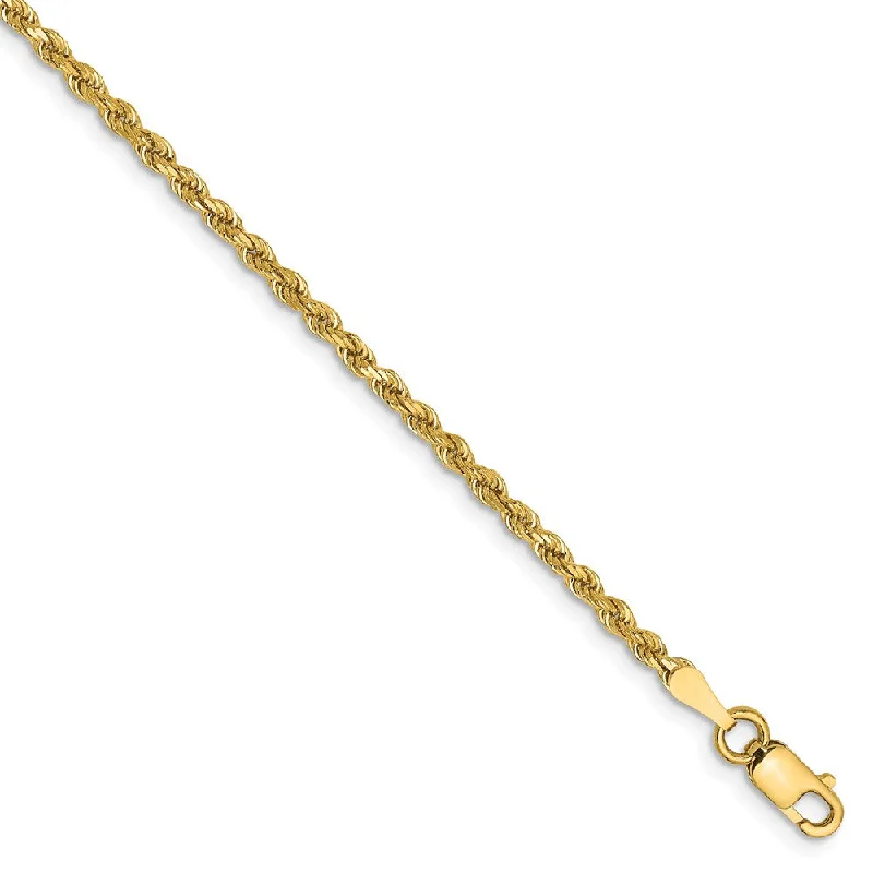 14k Yellow Gold, 2mm Diamond Cut Rope Chain Anklet