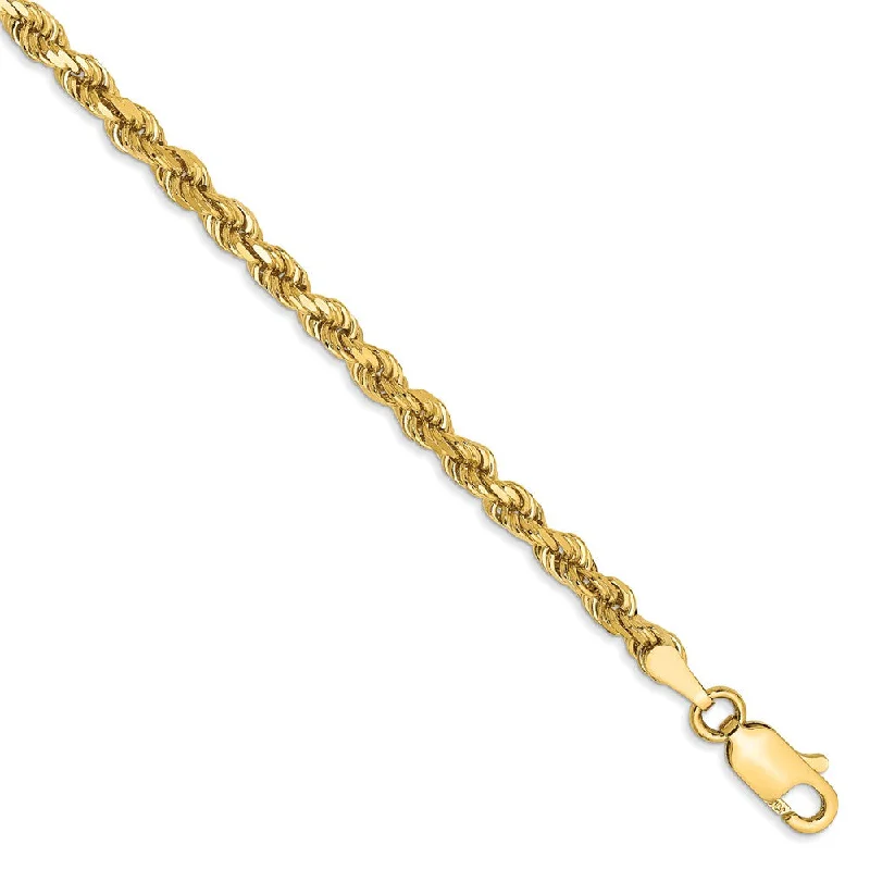 Handcrafted Beauty At Affordable Prices 3.25mm, 14k Yellow Gold, D/C Solid Rope Chain Anklet or Bracelet