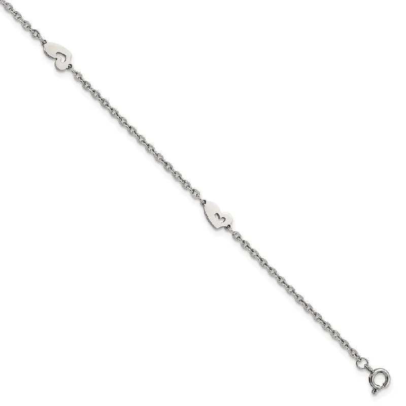 Classic And Modern Jewelry Styles On Sale Asymmetrical Heart Anklet in Stainless Steel, 9-10 Inch