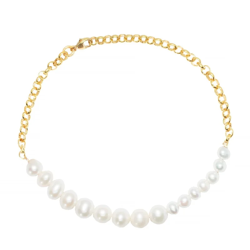 Pearls & Chains Gold Plated Anklet w. Pearl