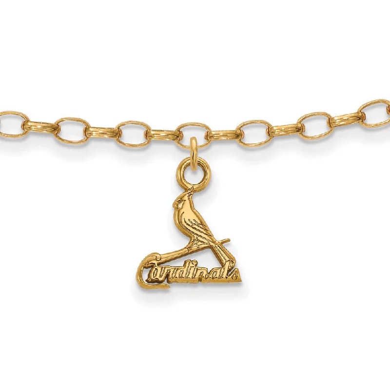 MLB 14K Yellow Gold Plated Sterling Silver Cardinals Anklet, 9 In