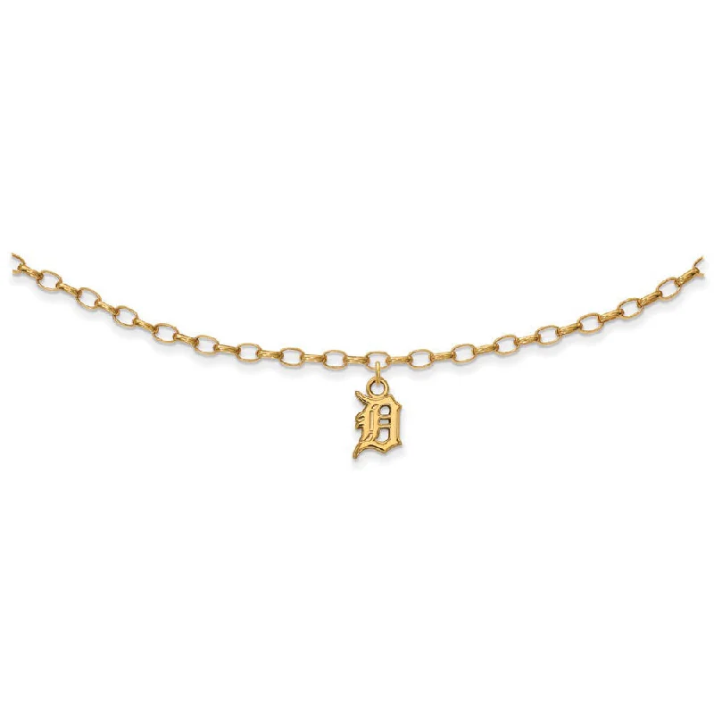 MLB 14K Yellow Gold Plated Sterling Silver Detroit Tigers Anklet, 9 In