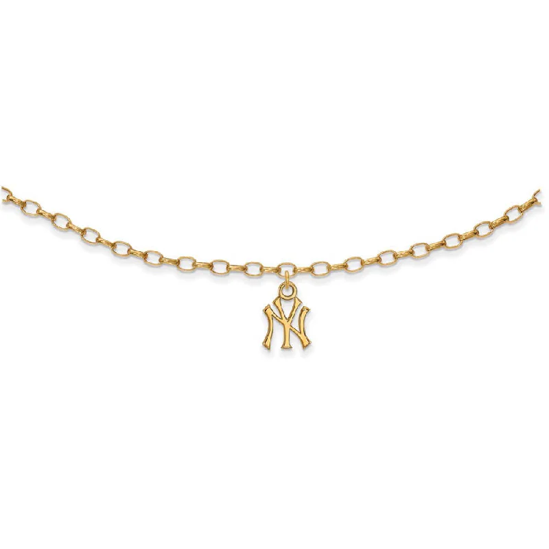 MLB 14K Yellow Gold Plated Sterling Silver NY Yankees Anklet, 9 Inch