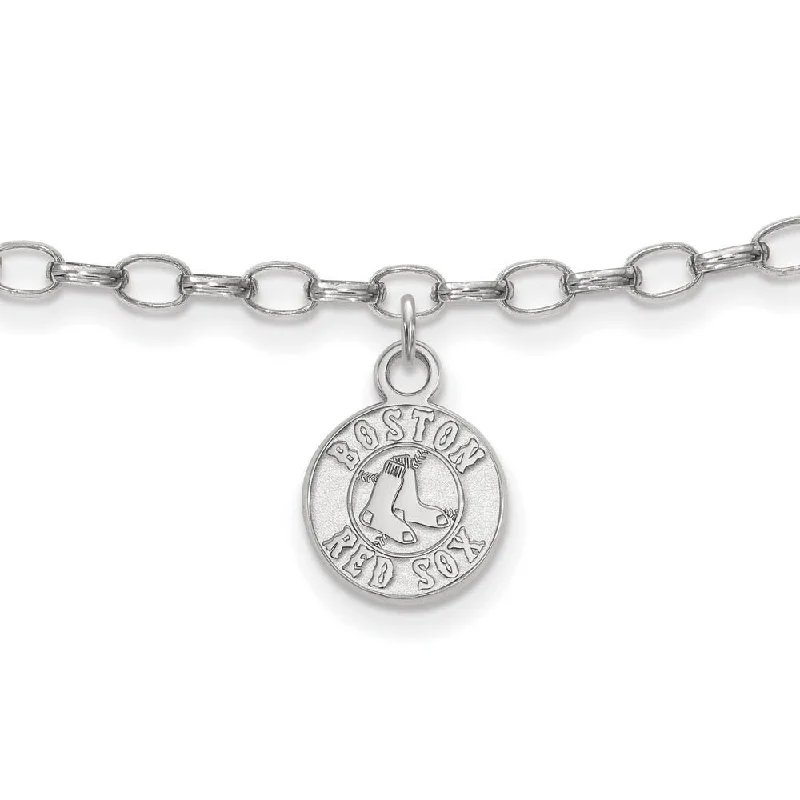Timeless Jewelry Styles At Wallet-Friendly Prices MLB Sterling Silver Rhodium Plated Boston Red Sox Anklet, 9 Inch