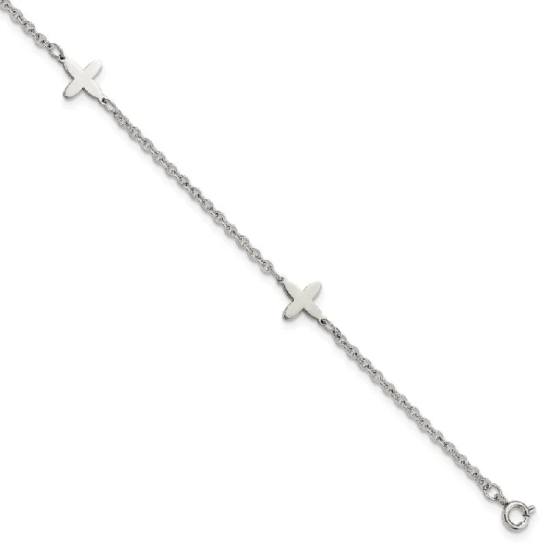 Chic And Stylish Jewelry At Discounted Prices Polished Stainless Steel Cross Anklet, 9-10 Inch