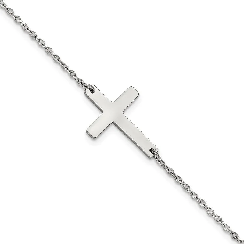 Luxury Jewelry Clearance – Shop Premium Styles Now Polished Stainless Steel Sideways Cross Anklet, 10 Inch