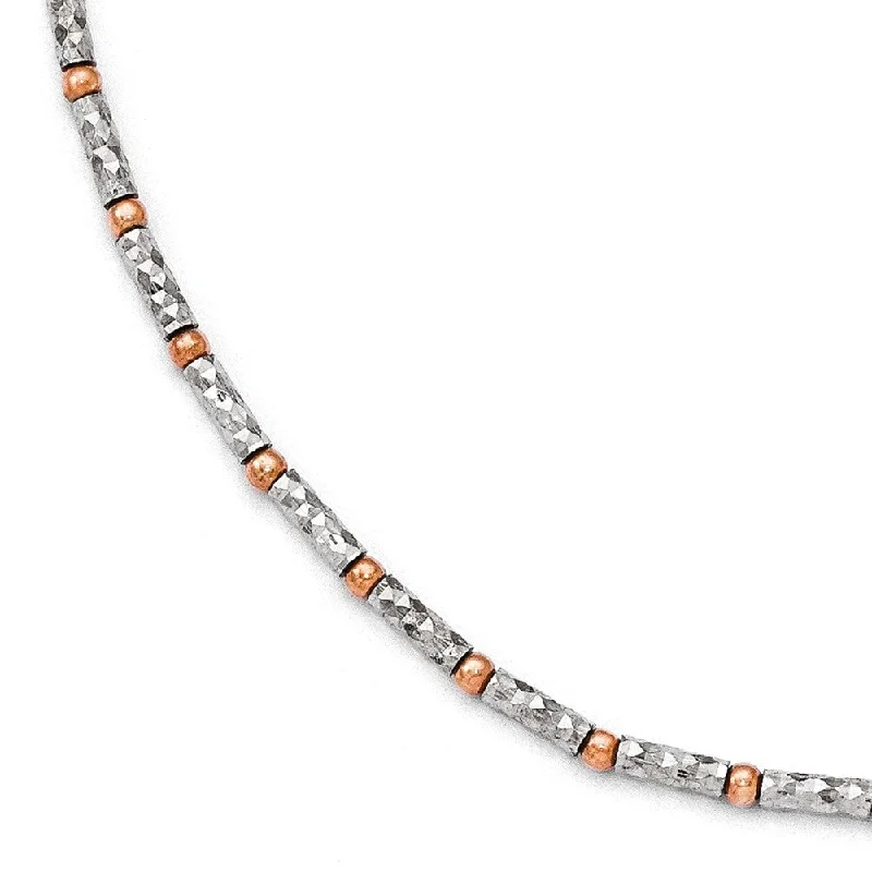 Rose Gold Tone Sterling Silver 2mm Diamond Cut Bead Anklet, 9-10 Inch