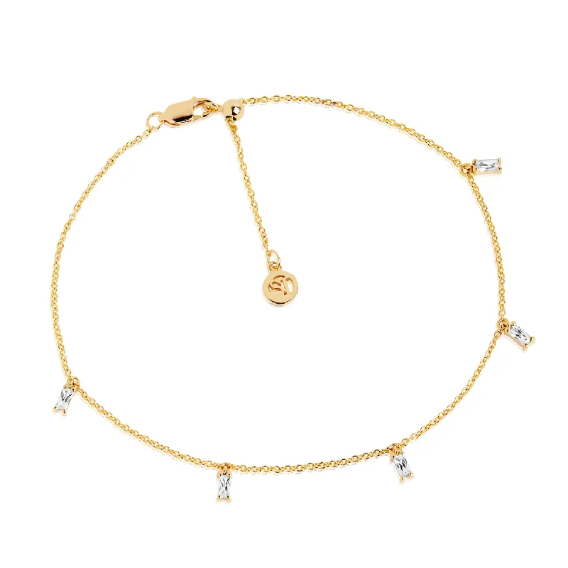 Princess Ankle Chain Gold Plated Anklet w. White Zirconias