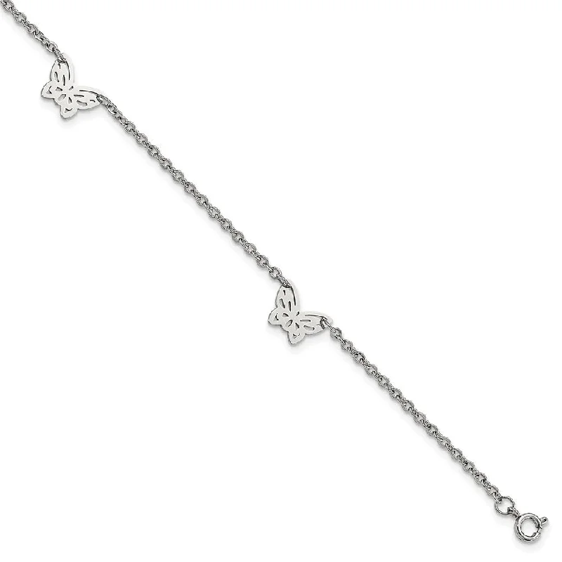 Exclusive Savings On Timeless Jewelry Pieces Stainless Steel Cutout Butterfly Charms Anklet, 9-10 Inch