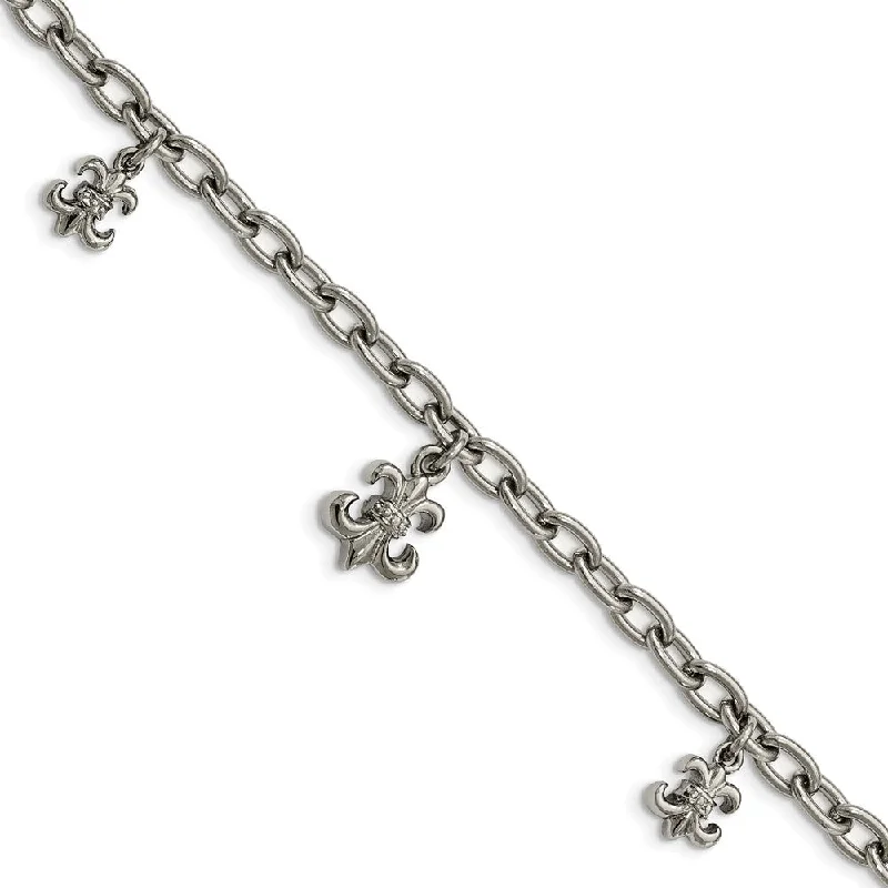 Grab Exquisite Jewelry At The Lowest Prices Stainless Steel Fleur De Lis Adjustable Anklet And Bracelet, 7-10 Inch