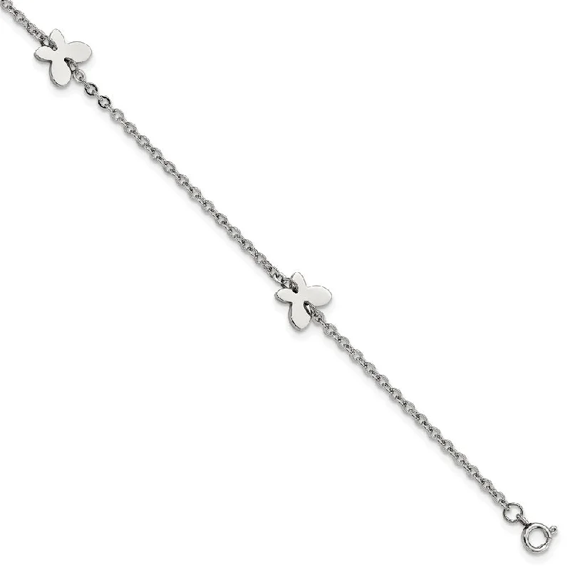 Get The Sparkle You Love At Prices You Adore Stainless Steel Polished Butterfly Charms Anklet, 9-10 Inch