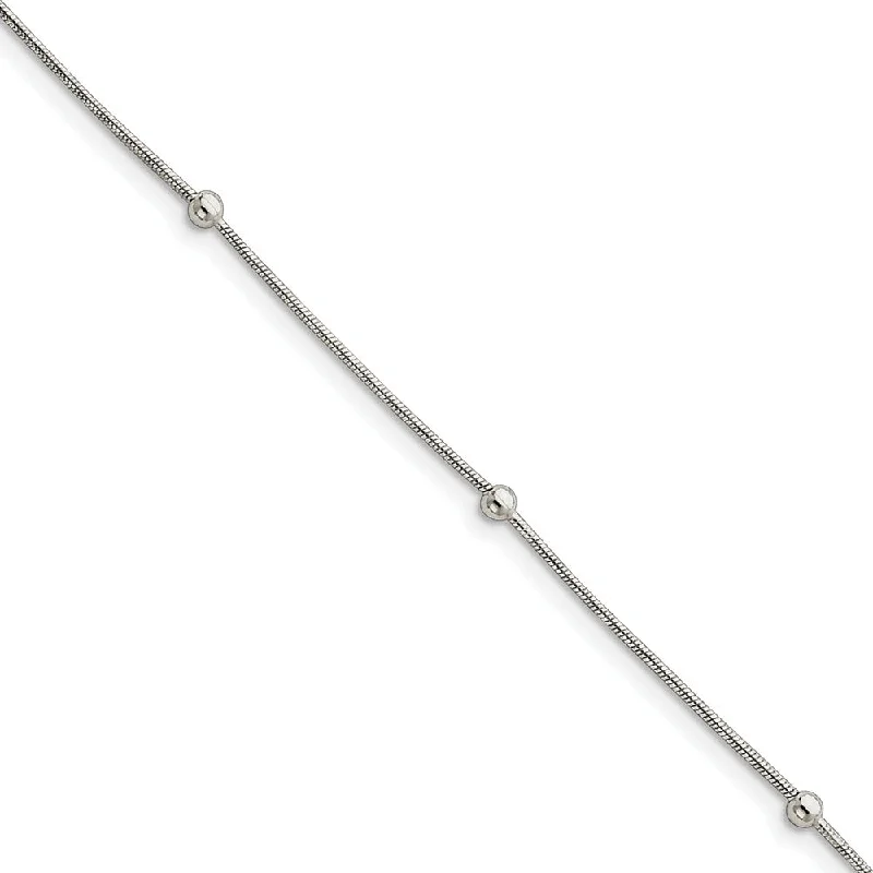 Buy More, Save More – Special Jewelry Discounts Sterling Silver 1.5mm Snake And 3mm Bead Anklet, 9-10.5 Inch