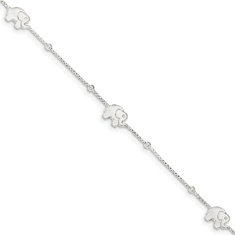 Everyday Jewelry Essentials Now On Sale Sterling Silver 1mm Box Chain And Elephant Charm Anklet, 9-11 Inches