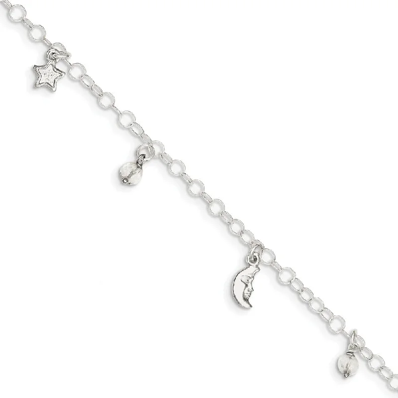 Sparkle More For Less – Jewelry Sale Happening Now Sterling Silver 4mm Cable And Crystal Celestial Charm Anklet, 9-10 In