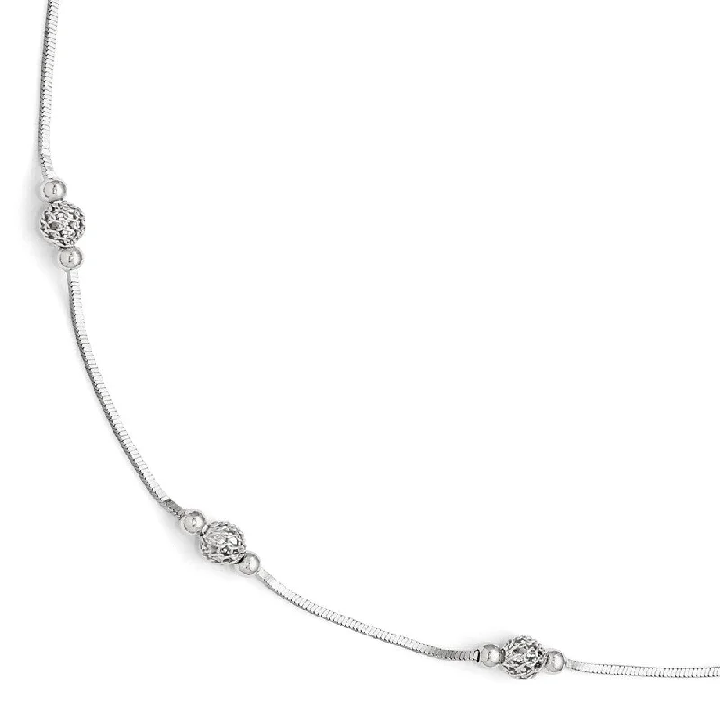 Bohemian-Inspired Jewelry For Free-Spirited Fashion Sterling Silver 6mm Cage Bead Station And 1mm Box Anklet, 9-10 Inch