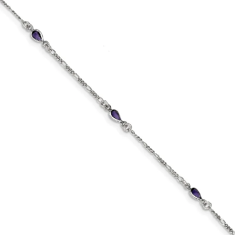Must-Have Jewelry At Unbelievable Discounts Sterling Silver Amethyst Teardrop Anklet, 9 Inch