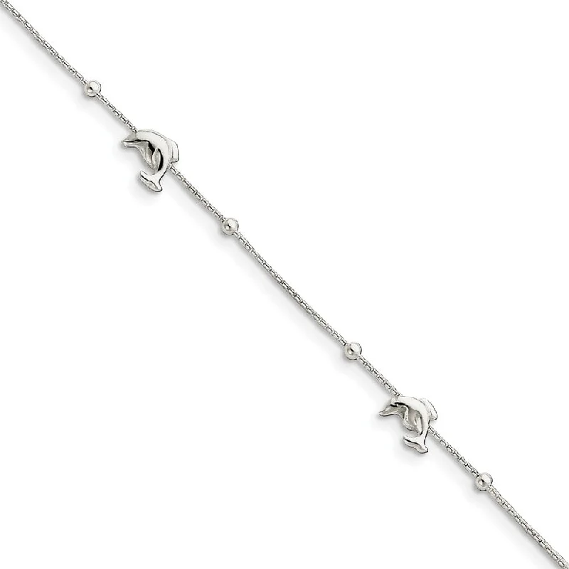 Limited-Stock Jewelry Sale – Shop Before It's Gone Sterling Silver Bead Round Box Chain And Dolphin Link Anklet, 9-10 In