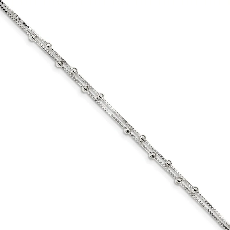 Breathtaking Jewelry At Limited-Time Savings Sterling Silver Beaded 2-Strand 0.8mm Box Chain Anklet, 9-10 Inch