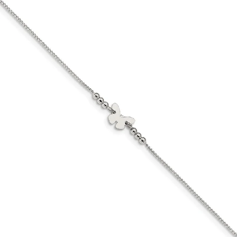 Your Dream Jewelry At Dream Prices Sterling Silver Butterfly Station And 1mm Curb Chain Anklet, 9-10 Inch