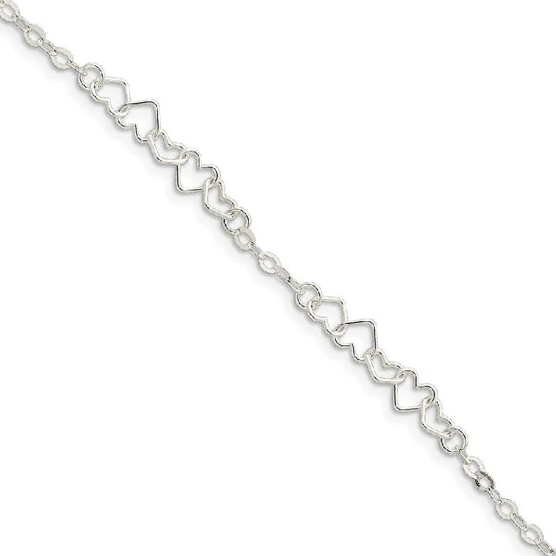 Shop Jewelry That Shines Without The High Price Sterling Silver Chain of Hearts Anklet