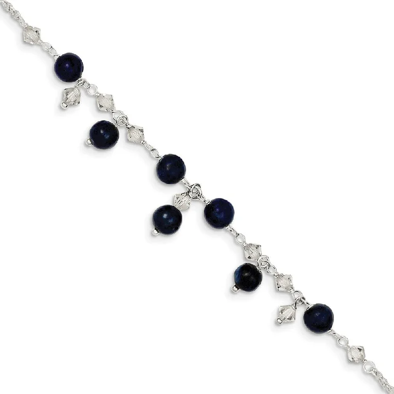 Big Discounts On Elegant Jewelry Collections Sterling Silver Clear Crystal And Blue Lapis Anklet Bracelet, 9 Inch