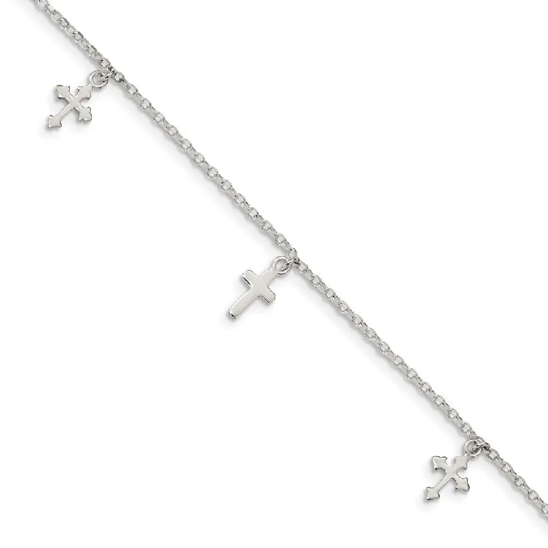 Trendy And Classic Jewelry Now At Reduced Prices Sterling Silver Cross Dangle 1.5mm Rolo Chain Anklet, 9-10 Inch
