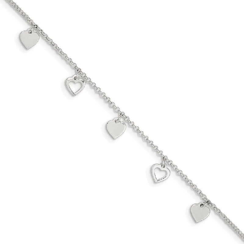 Shop Handcrafted Jewelry At Special Promotional Rates Sterling Silver Dangling Heart Charms Adjustable Anklet, 9 Inch