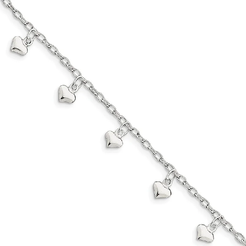Premium Jewelry, Premium Discounts – Act Fast Sterling Silver Dangling Hearts Anklet, 9-10 Inch