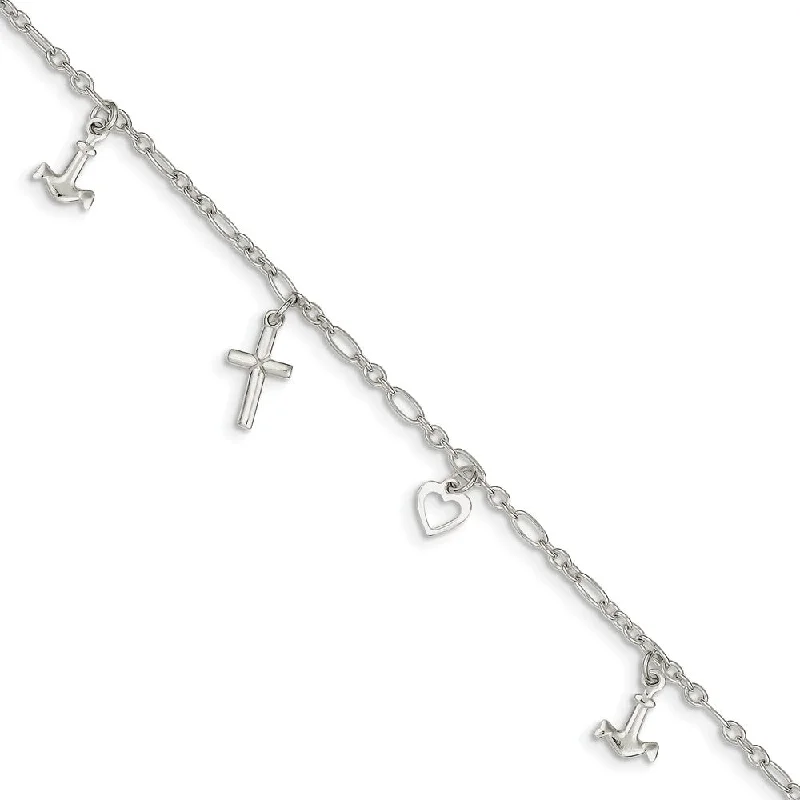 The Perfect Accessory For Less – Jewelry Sale Live Sterling Silver Faith, Hope and Charity Anklet, 10 Inch