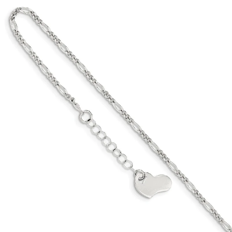 Shop Signature Jewelry Styles At Exclusive Prices Sterling Silver Figaro Anklet with Dangling Asymmetrical Heart, 9 Inch