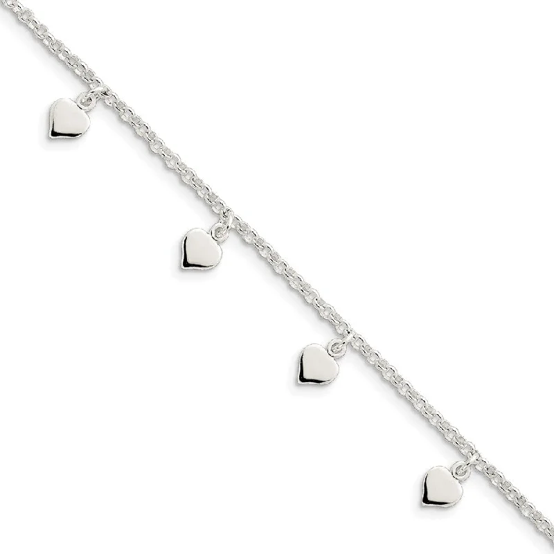 Final Call For Exquisite Jewelry At Reduced Rates Sterling Silver Heart Charm Ankle Bracelet, 10 Inch