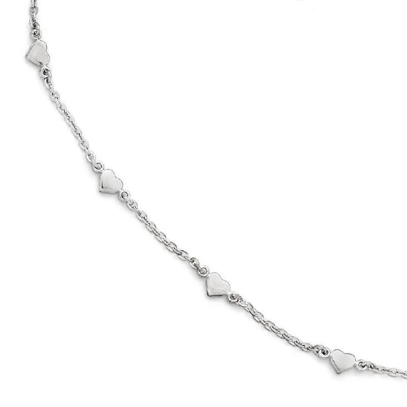 Don't Miss Out – Shop Elegant Jewelry For Less Sterling Silver Heart Station Cable Link Anklet, 9-10 Inch