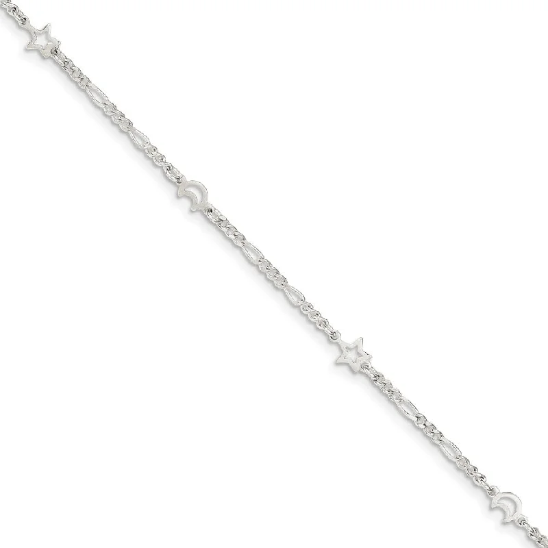 Limited-Time Jewelry Discounts – Shine Without The Splurge Sterling Silver Moon and Stars Figaro Adjustable Anklet, 9 Inch