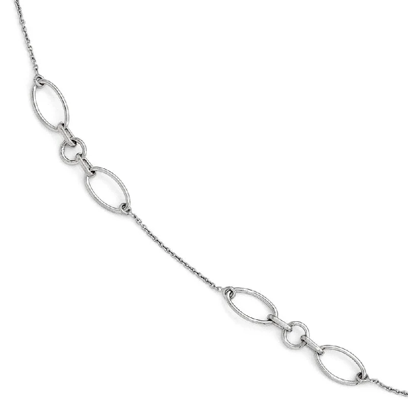 Elevate Your Outfit With Discounted Statement Jewelry Sterling Silver Oval Station Link Anklet, 9-10 Inch