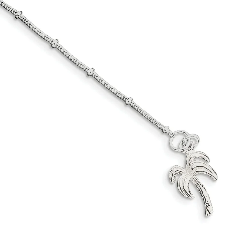 Celebrate Every Occasion With Sparkling Savings Sterling Silver Palm Tree Charm Beaded Snake Chain Anklet