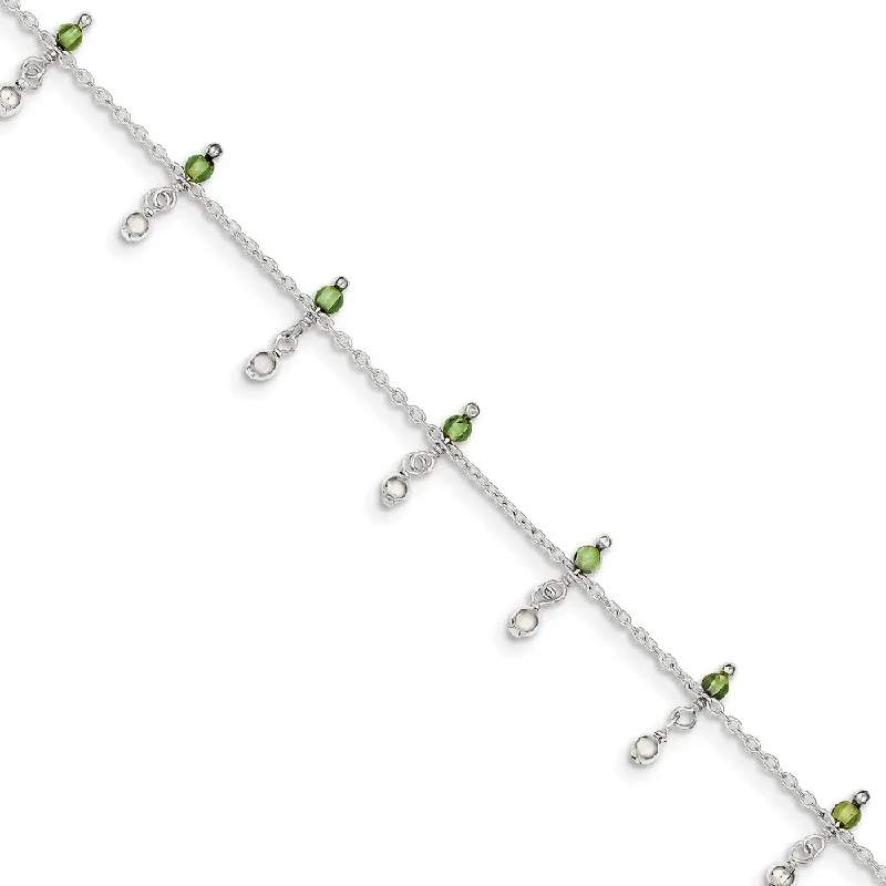 Sparkle On A Budget – Fine Jewelry For Less Sterling Silver Peridot Beaded Anklet, 9 Inch