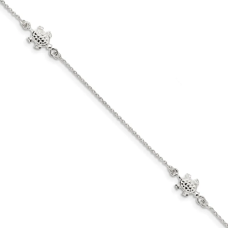 Premium Jewelry At Promotional Prices – Shine Today Sterling Silver Polished Turtle And 1mm Cable Chain Anklet, 9-10 Inch