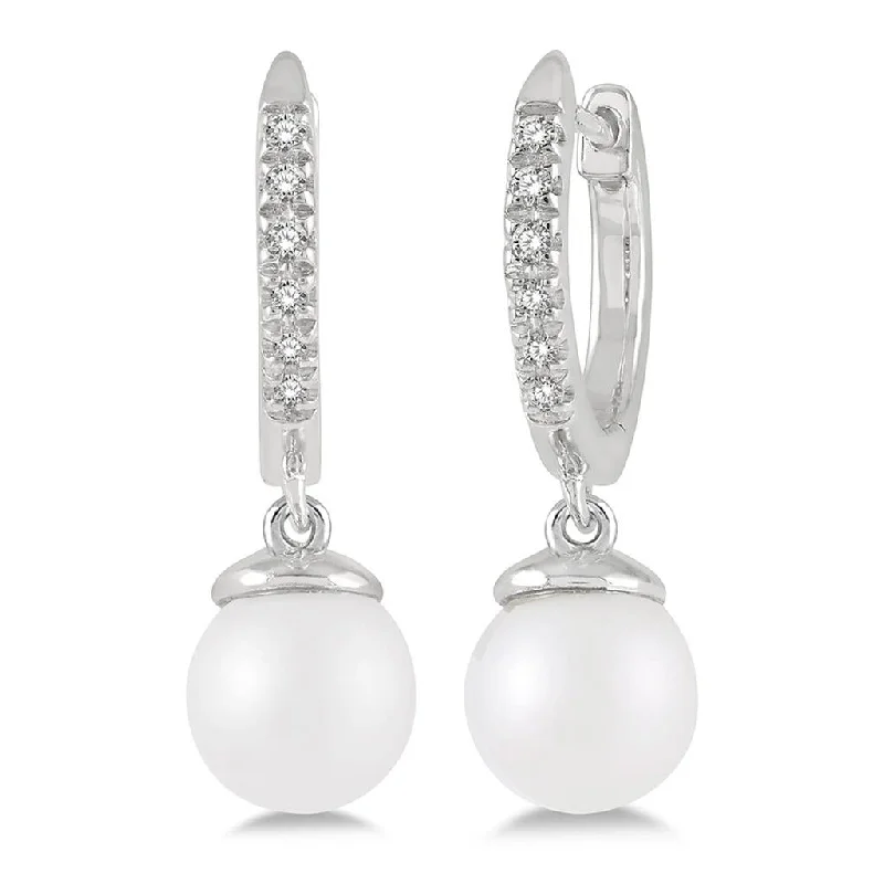 Fashion-Forward Jewelry At Exclusive Discounts 10K White Gold Pearl And Diamond Huggie Drop Earrings Fashion-Forward Jewelry At Exclusive Discounts 10K White Gold Pearl And Diamond Huggie Drop Earrings