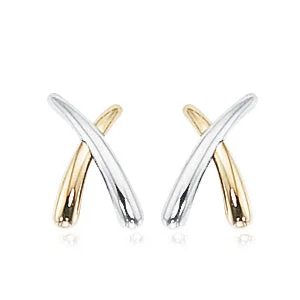 Fashion-Forward Jewelry At Incredible Prices 14 Karat White and Yellow Gold Small "X" Earrings Fashion-Forward Jewelry At Incredible Prices 14 Karat White and Yellow Gold Small "X" Earrings