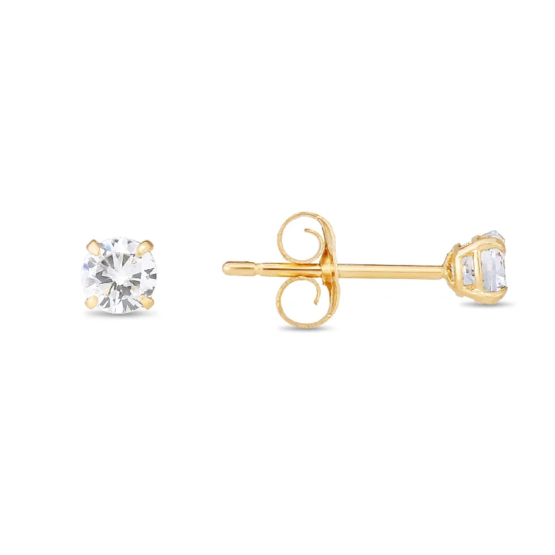 Fashion-Forward Geometric Jewelry For Contemporary Style 14K Gold 3mm Round CZ Stud Earring