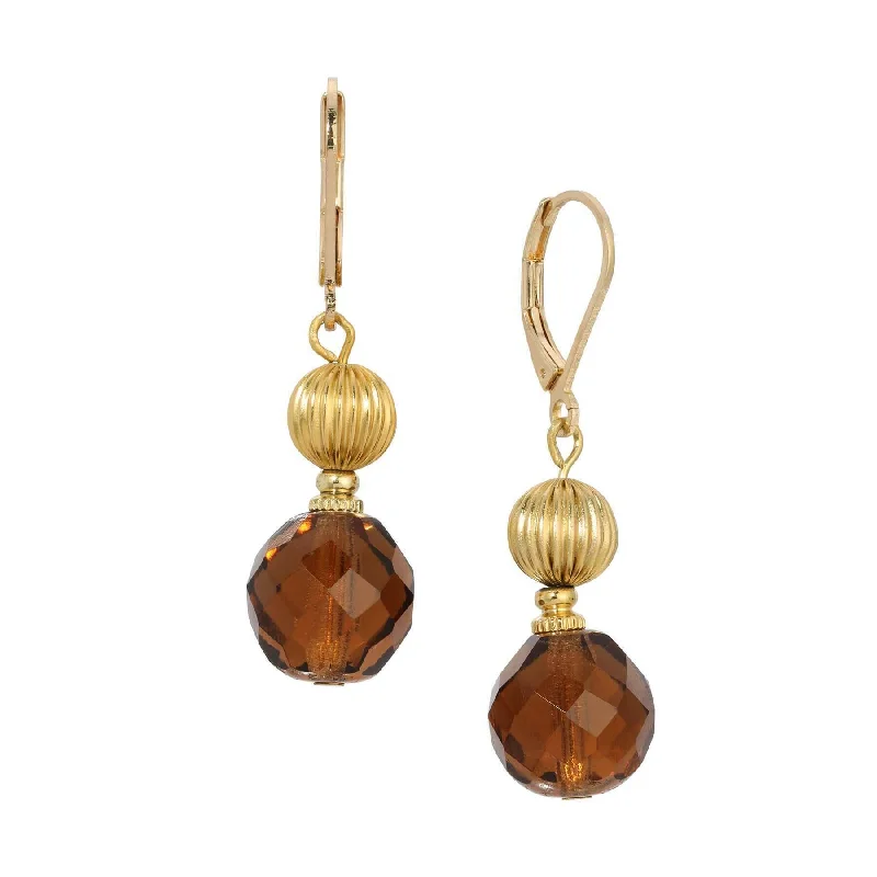 Exclusive Jewelry Sale – Shine For Less 1928 Jewelry Glass Smoke Topaz & Corrugated Bead Dangling Earrings