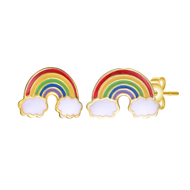 Exclusive Jewelry Markdowns – Limited-Time Offer 14k Gold Plated Colorful Rainbow Enamel & White Cloud Stud Earrings