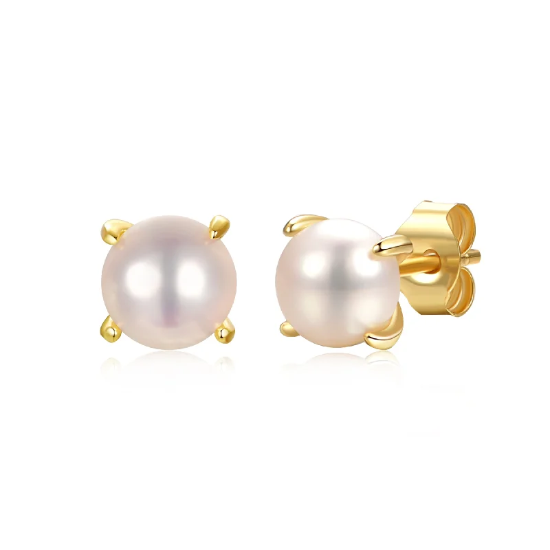 Don't Miss Out – Shop Elegant Jewelry For Less 14k Gold Plated with 6mm Round White Genuine Freshwater Pearl Solitaire Stud Earrings in Sterling Silver