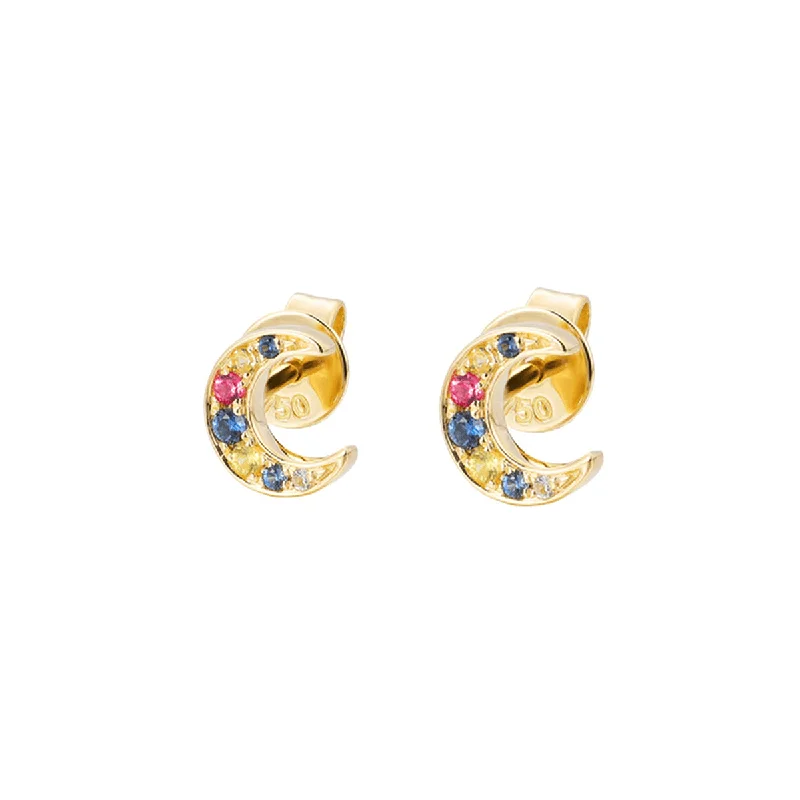 Shop Trending Jewelry With Exclusive Savings 14K Solid Yellow Gold Natural Multicolored Sapphire Half-Moon Stud Earrings