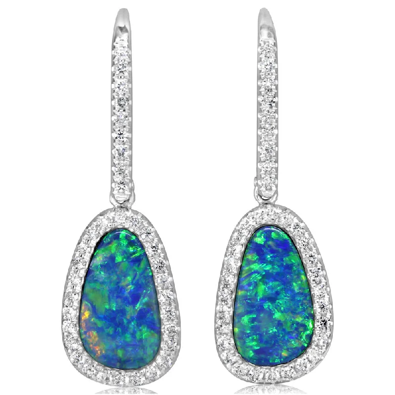 Exclusive Gemstone Jewelry Markdowns – Shop Now 14K White Gold Australian Opal Doublet/Diamond Earrings